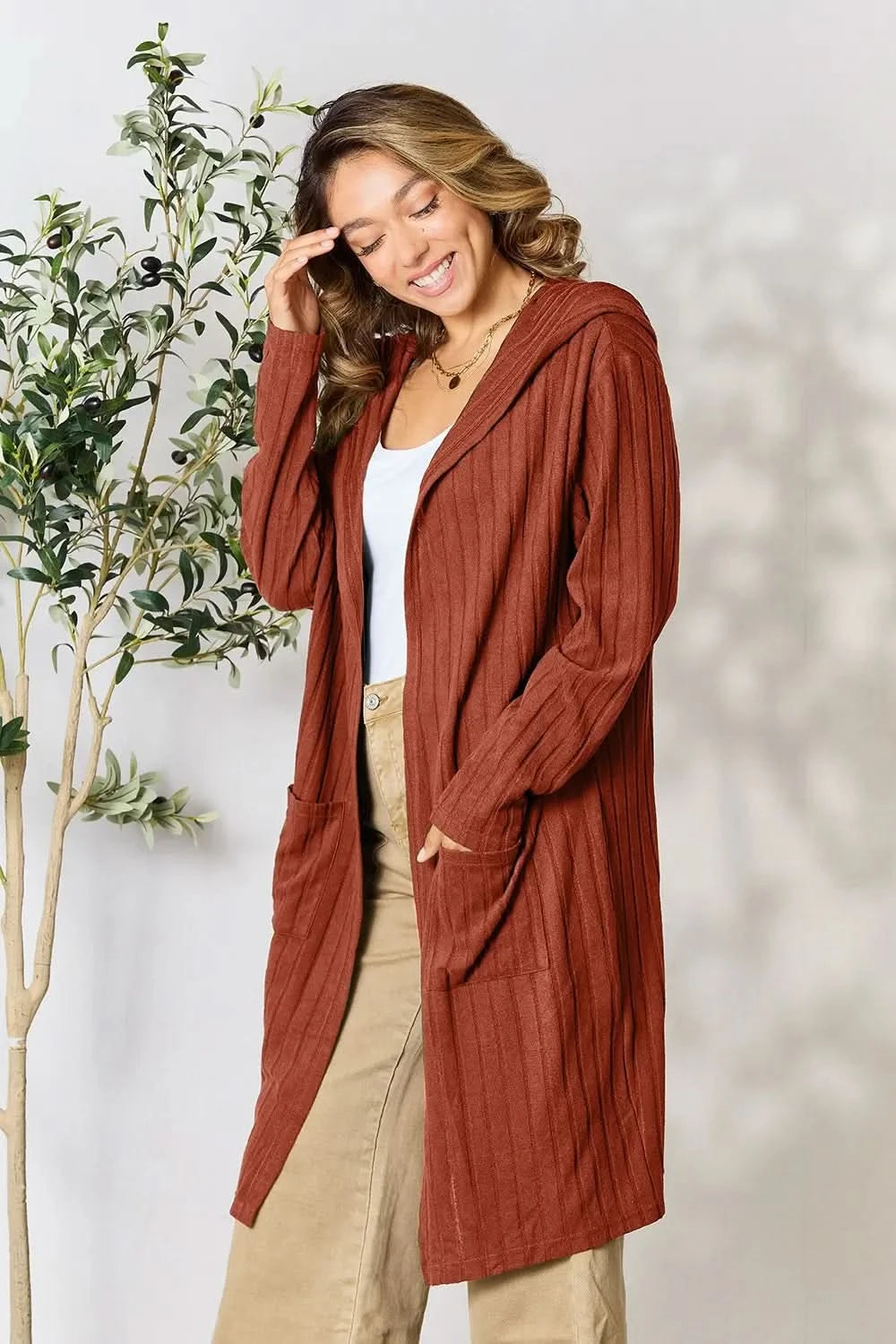 Basic Bae Full Size Hooded Sweater Cardigan in - photo
