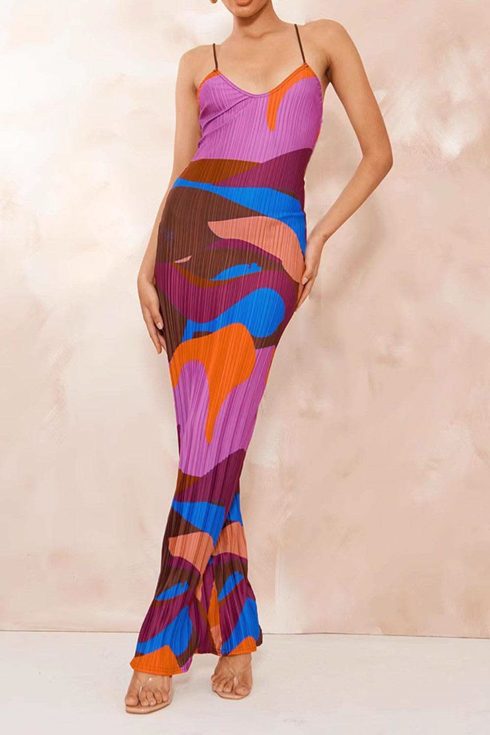 Backless Printed Maxi Cami Dress - SwagglyLife Home & Fashion