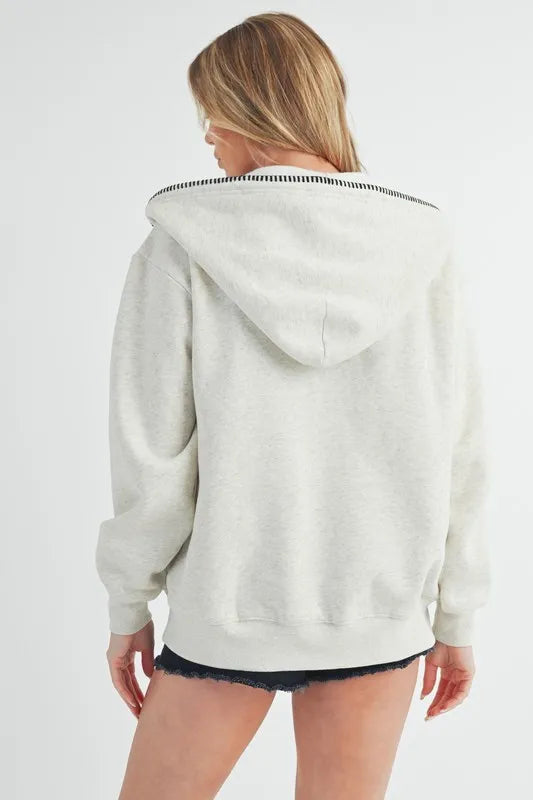Aemi + Co Contrast Trim Zip Up Hoodie Jacket in - photo