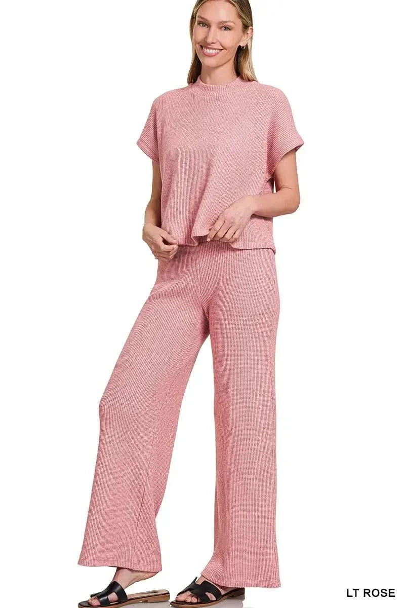 Zenana Sweater Boxy Top & Long Pants Set in LT ROSE - photo
