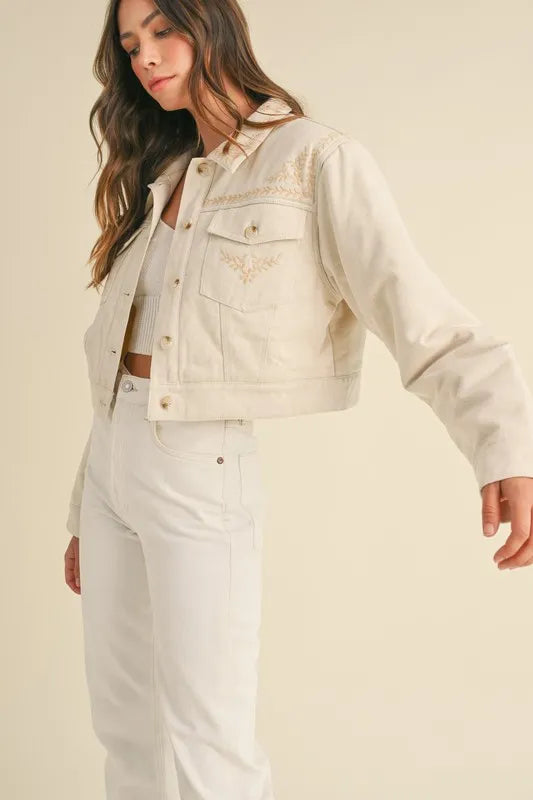 MABLE Embroidered Quilted Cropped Jacket in - photo