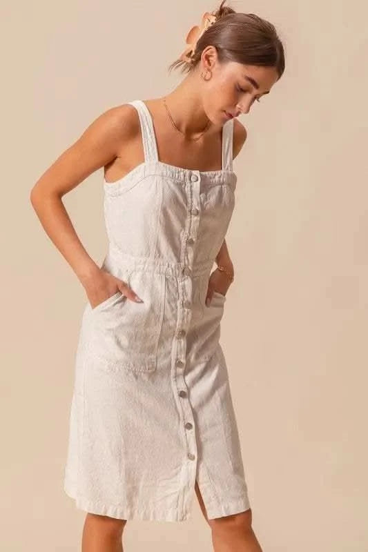 SO ME Button Down Pocket Front Pinafore Dress in - photo