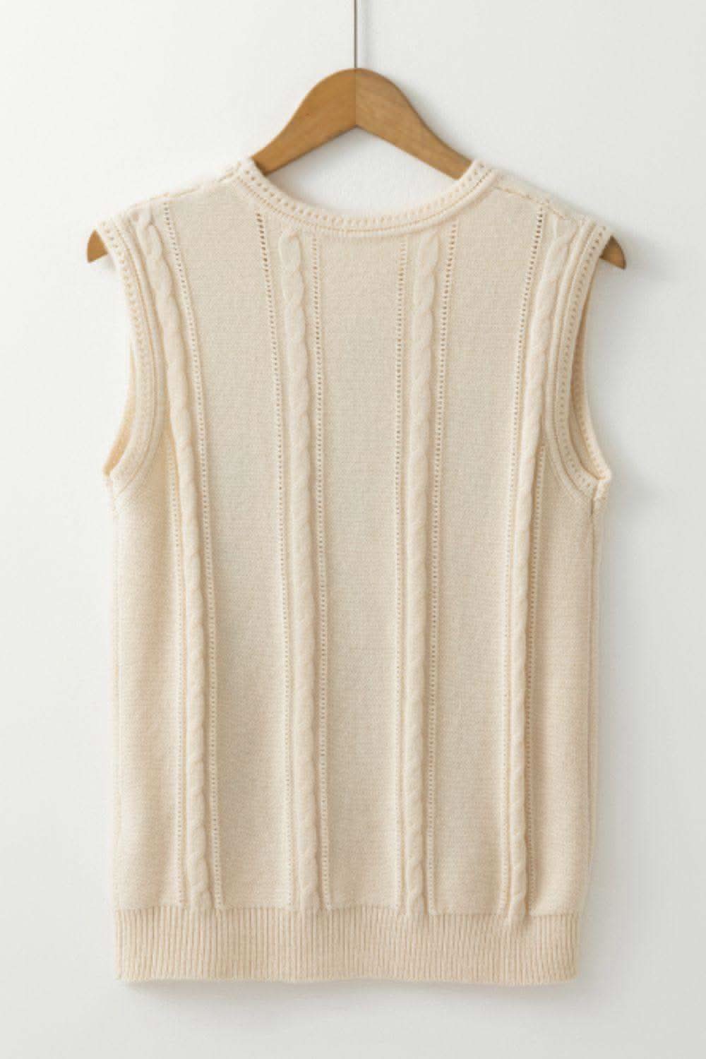 Embroidered Cable-Knit Round Neck Sweater Vest in - Sweaters photo