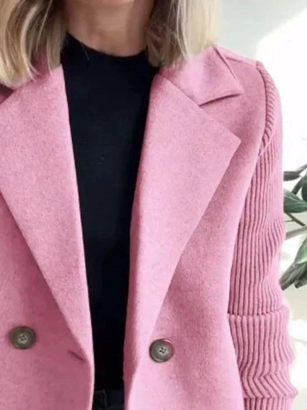 Knit Sleeve Double-Breasted Outerwear in - photo