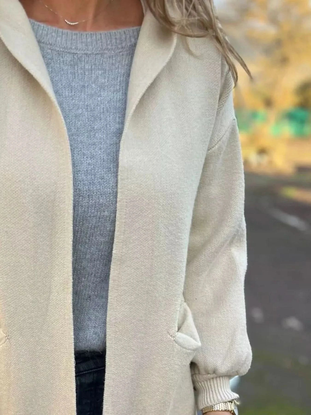 Full Size Open Front Drop Shoulder Hooded Cardigan Plus Size in - photo