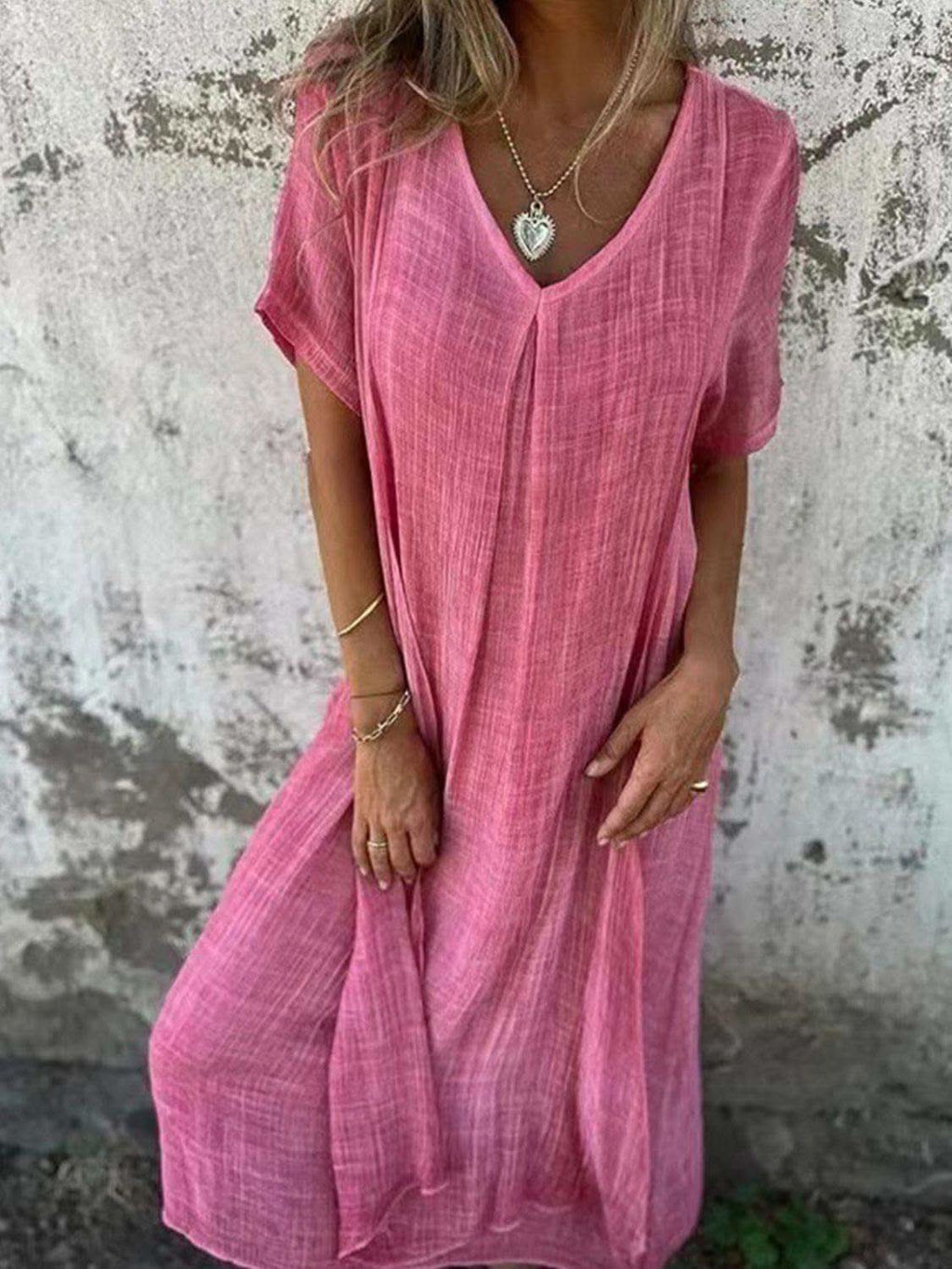 Full Size V-Neck Short Sleeve Midi Dress Plus Size in - dresses photo