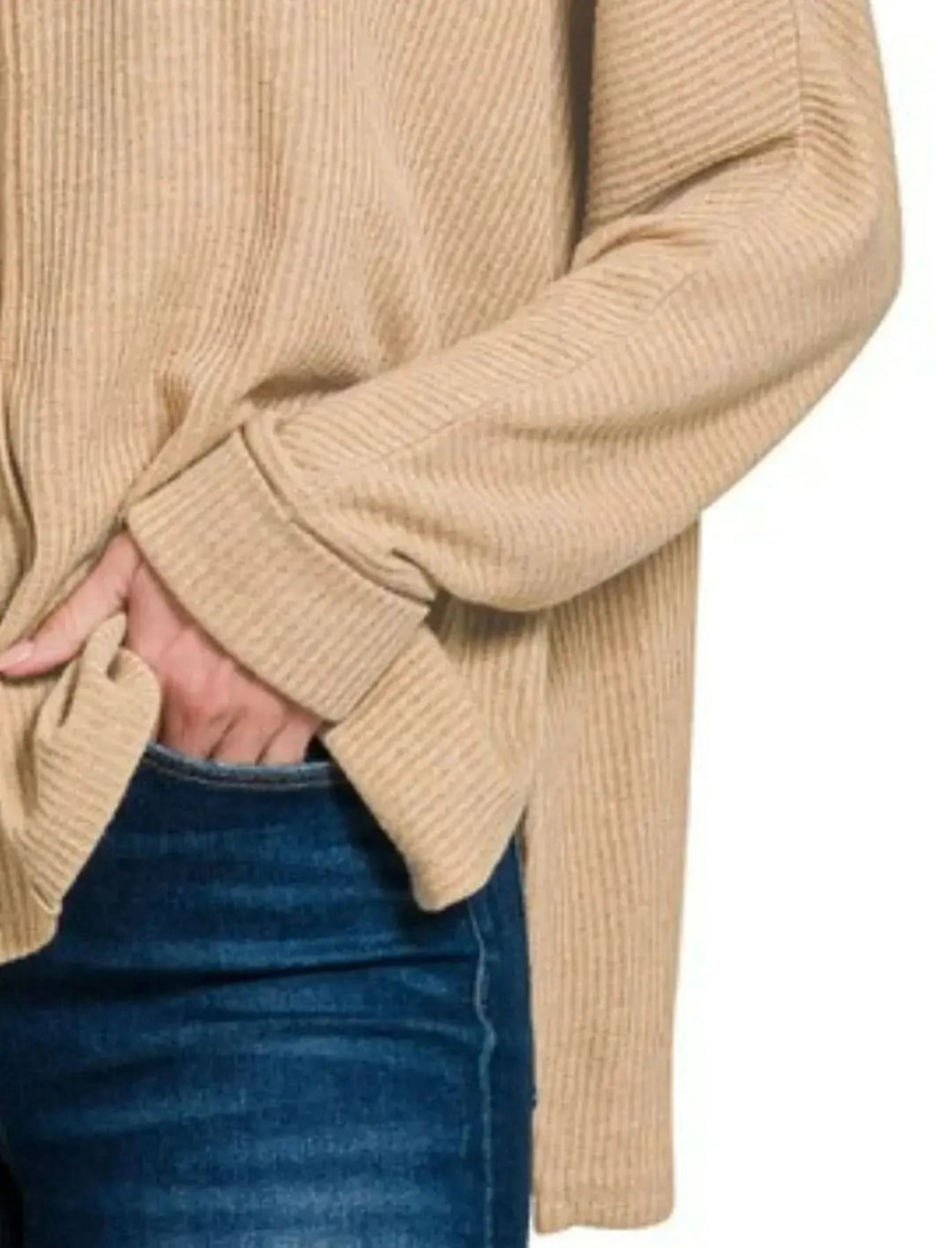 Zenana Ribbed Center Seam Dolman Sleeve Hi Low Sweater in - photo