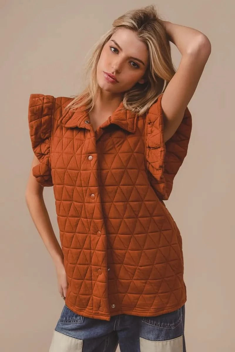 BiBi Quilting Knit Ruffle Sleeve Vest - SwagglyLife Home & Fashion