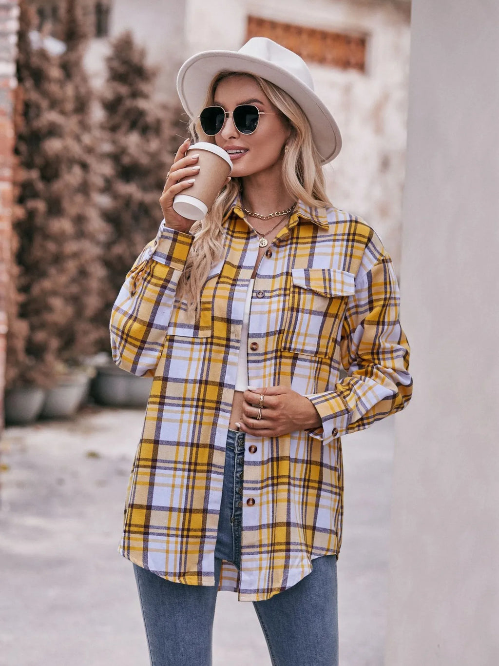 Plaid Button-Down Long Sleeve Shirt in - photo
