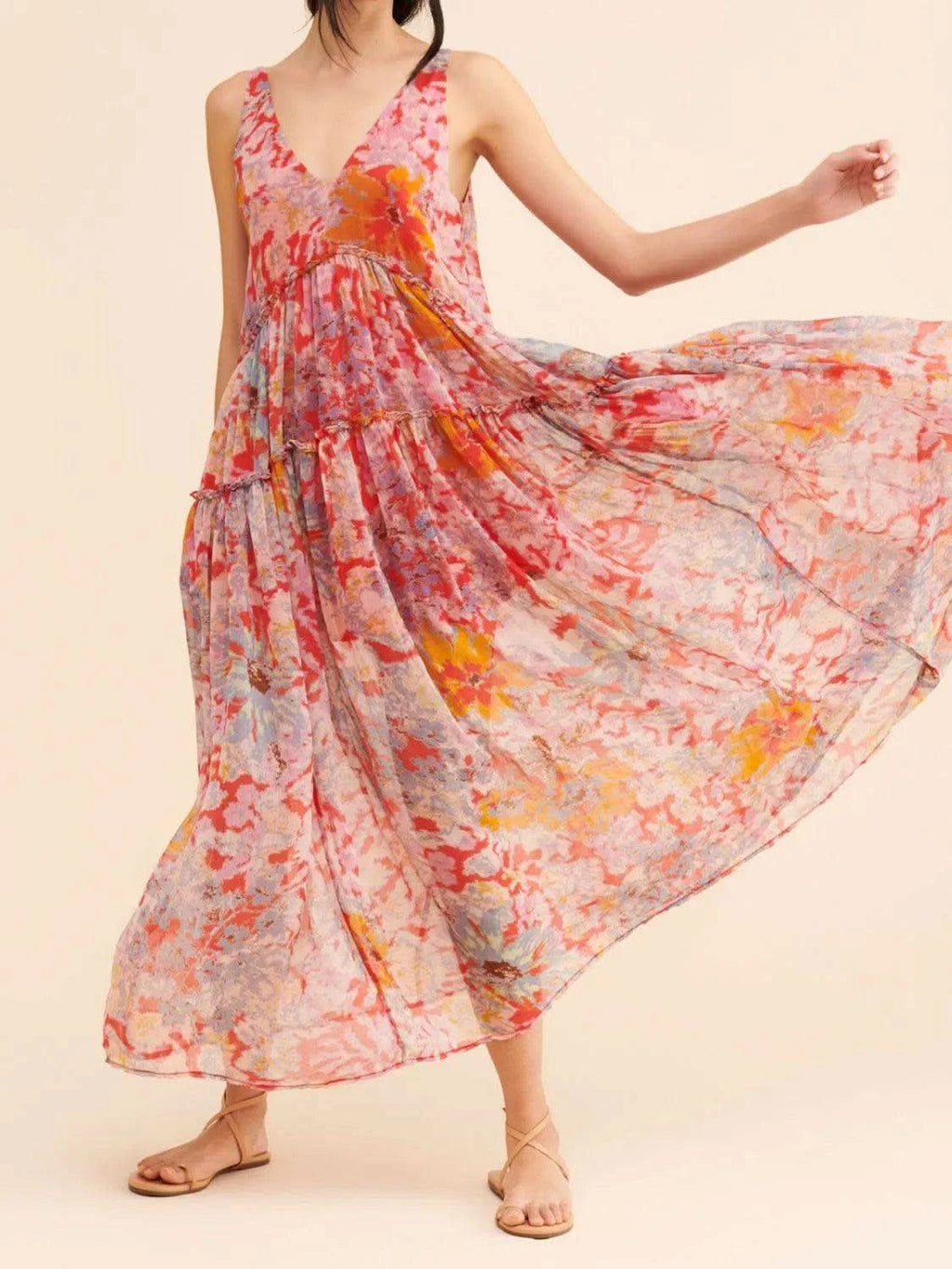 Printed V-Neck Sleeveless Dress - SwagglyLife Home & Fashion