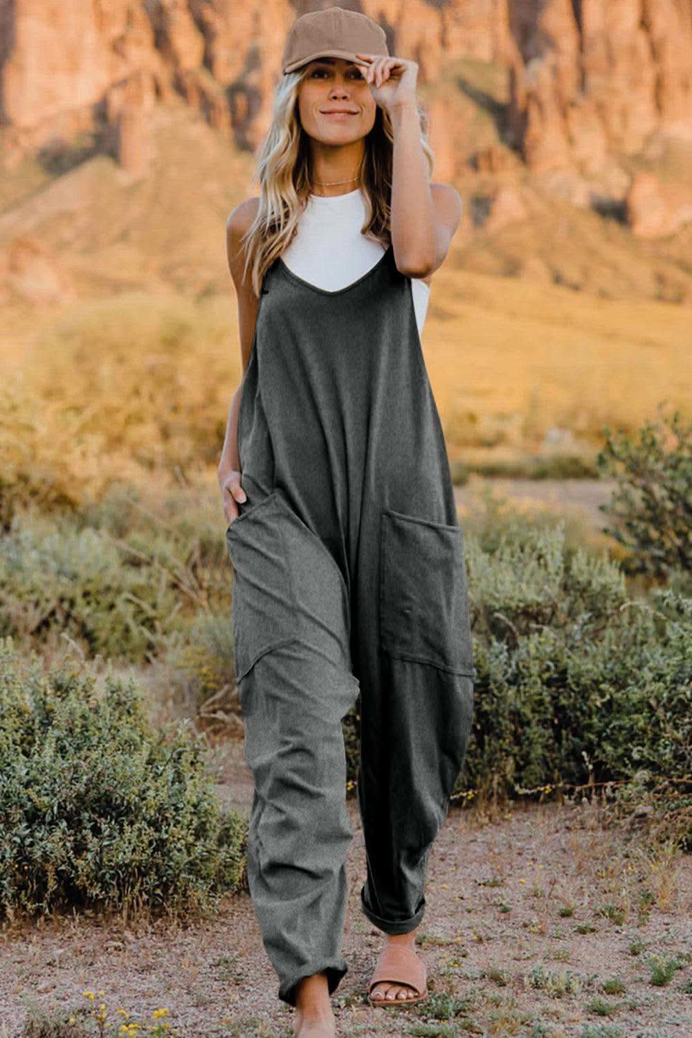 Double Take V-Neck Sleeveless Jumpsuit with Pocket - SwagglyLife Home & Fashion