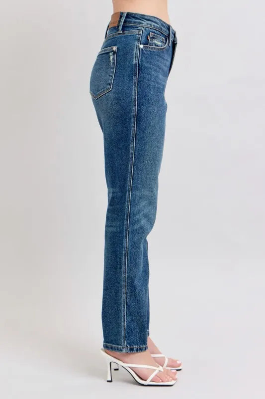 Judy Blue Full Size High Waisted Rigid Magic Non-destroy Straight Leg Jeans Plus Size - SwagglyLife Home & Fashion