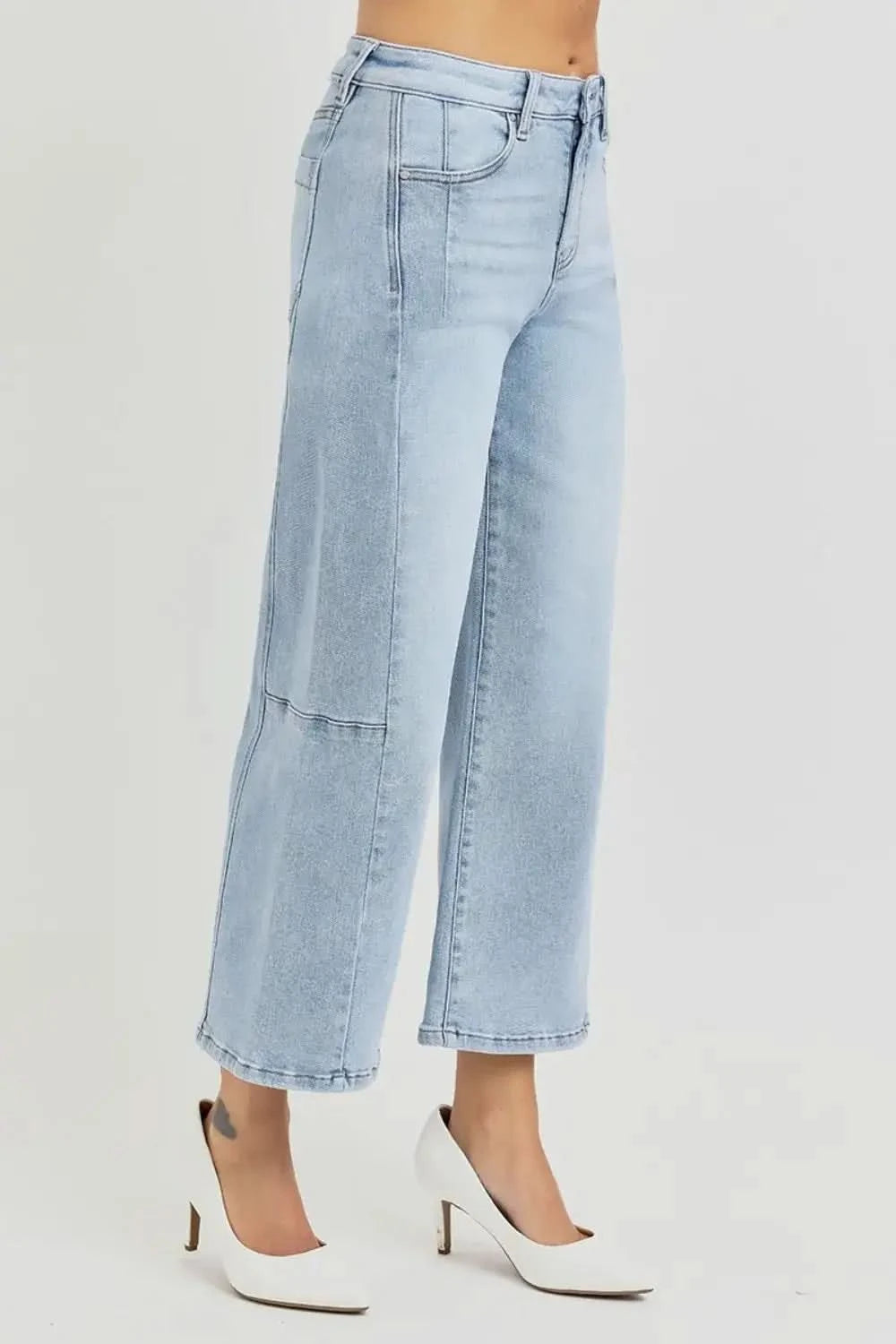 RISEN Full Size High Rise Seamed Detail Wide Leg Crop Jeans in - photo