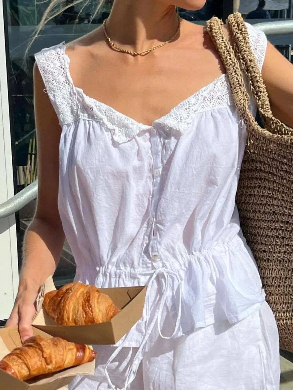 Lace Detail Drawstring Tank - SwagglyLife Home & Fashion