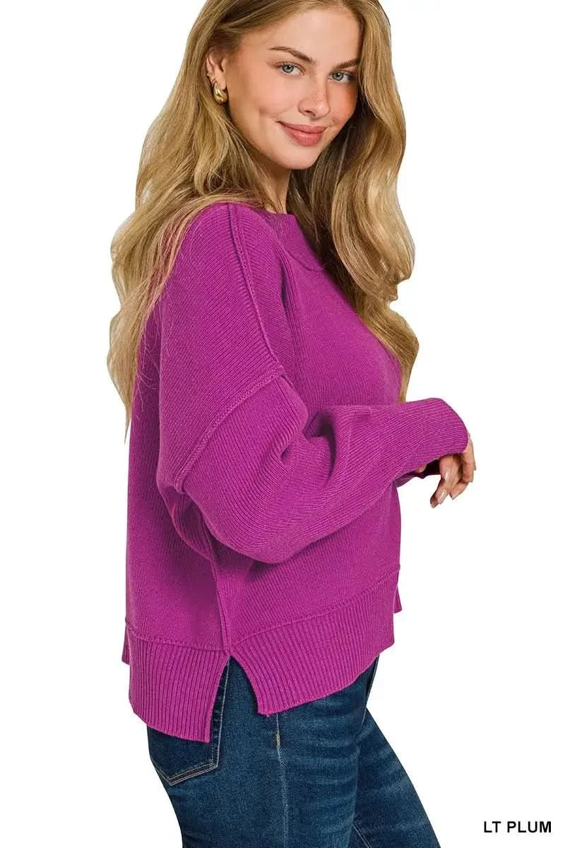 Zenana Wide Neck Band Drop Shoulder Sweater in - photo
