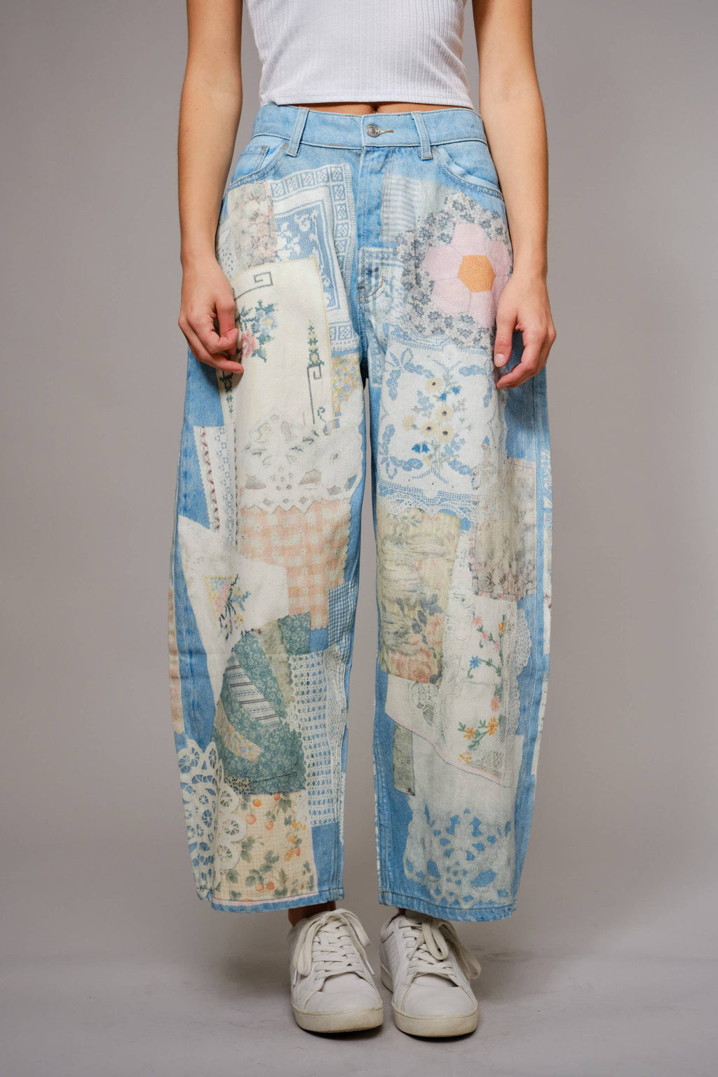 Emily Ann: Petticoat Patch Barrel Leg Jeans in LIGHT DENIM - photo