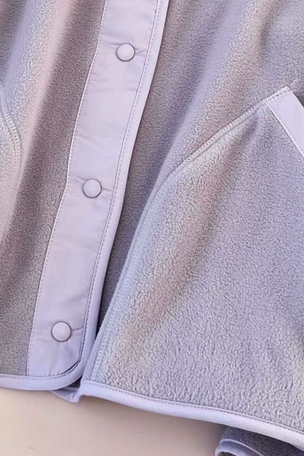 Double Take Snap Down Contrast Fleece Jacket with Pockets in - photo