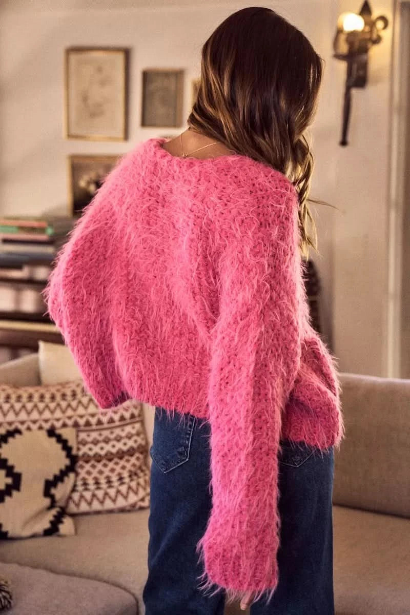 SO ME Soft Touch Hairy Loose Fit Cozy Sweater Cardigan in - photo