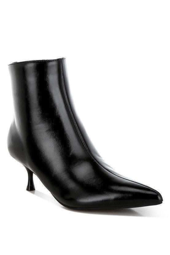 Thymus Faux Leather Kitten Heel Boots in Black - photo
