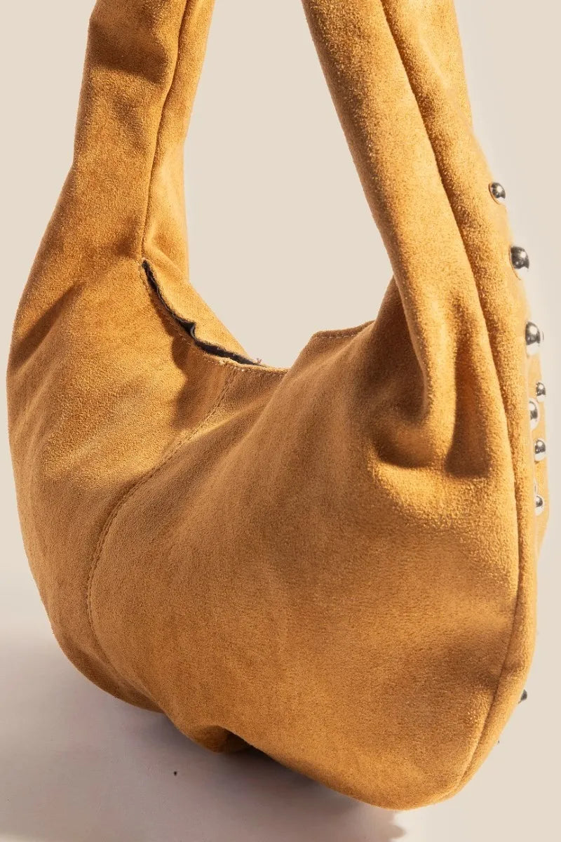 Fame Metallic Studded Faux Suede Hand Bag - SwagglyLife Home & Fashion