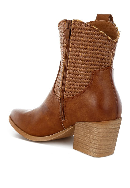 Big Mood Raffia & Faux Leather Cowboy Boots in - photo