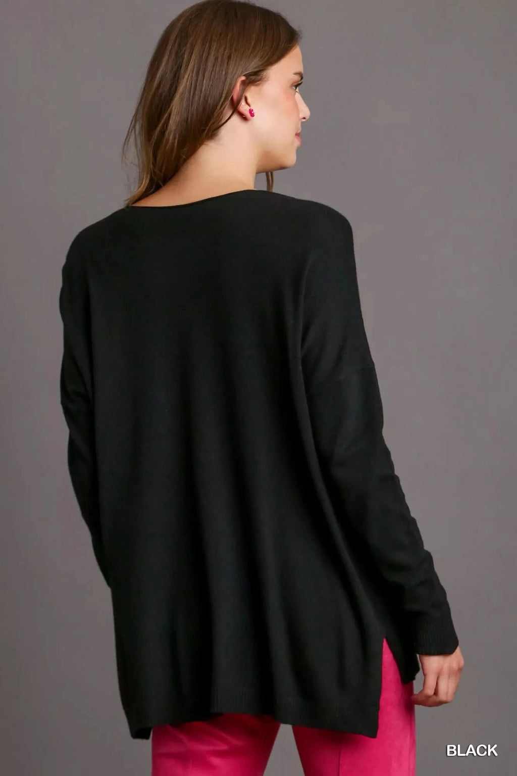 Umgee V-Neck High Low Hem Knit Top with Side Slit in - photo