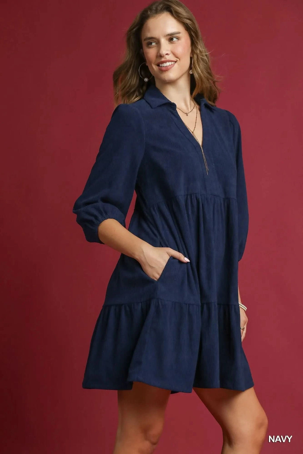 Umgee Tiered Corduroy Mini Dress with Balloon Sleeves in - photo