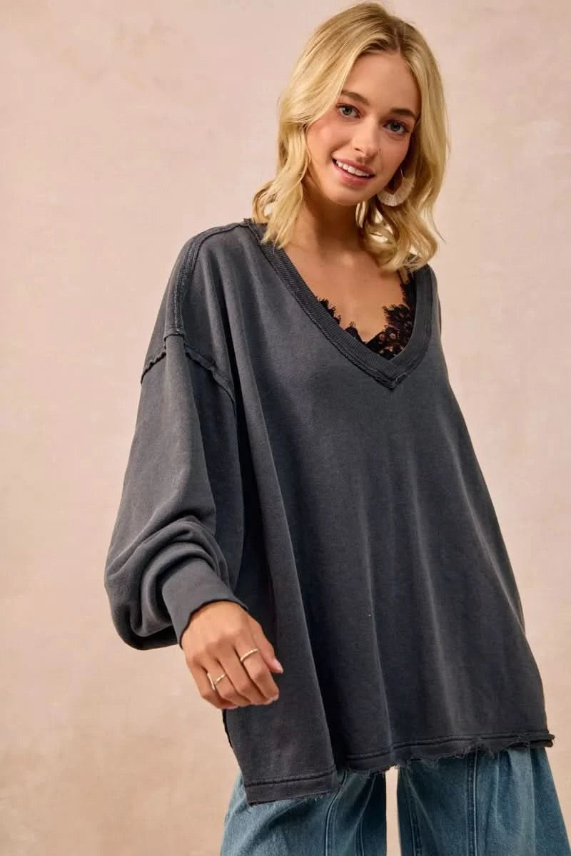 BiBi Mineral Washed French Terry Oversized Sweatshirt in - photo