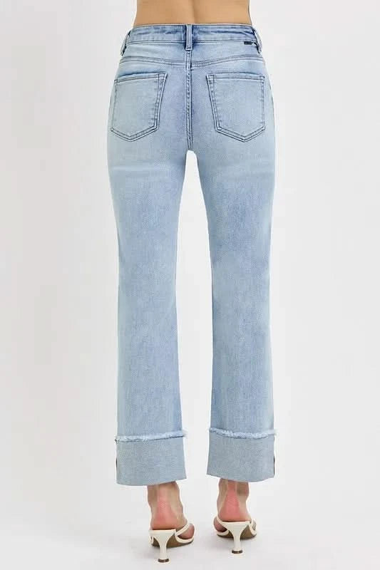 RISEN High Rise Straight Cuffed Relaxed Jeans in - photo