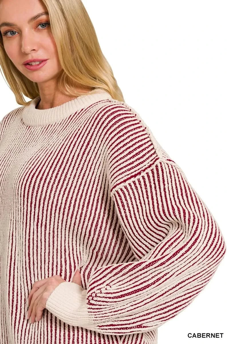Zenana Two Tone Crewneck Sweater in - photo