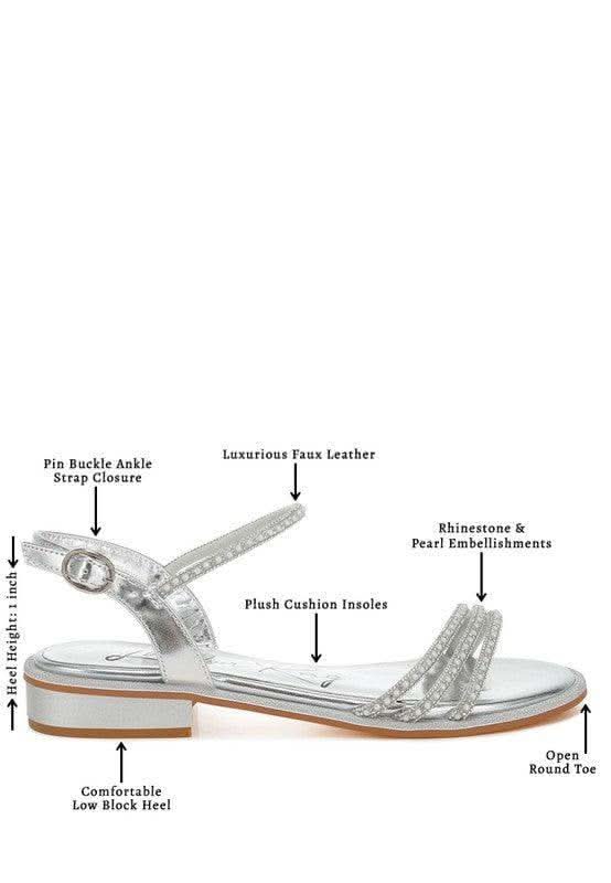 Nobbity Rhinestone Pearl Detail Flat Sandals - SwagglyLife Home & Fashion