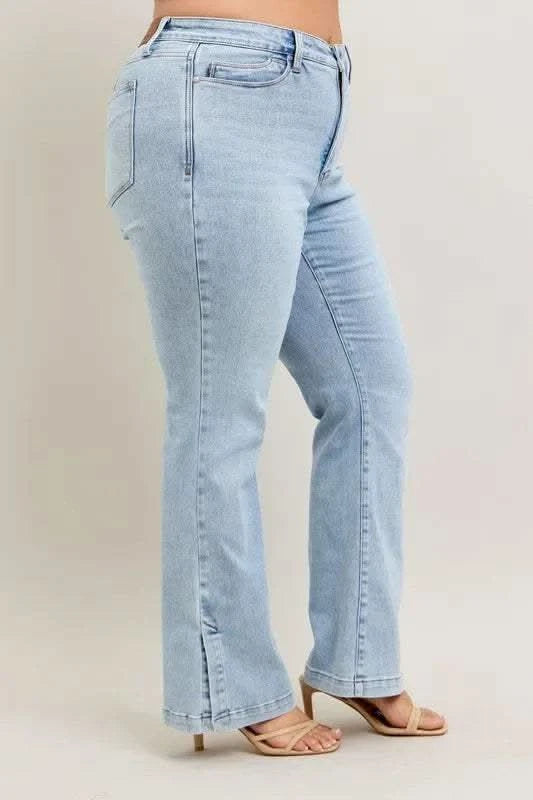 Judy Blue Full Size Tummy Control Vintage Wash Side Slit Slim Boot Jeans Plus Size in - photo