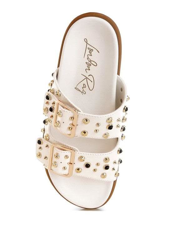 Rag Co. Jayata Metallic Stud Embellished Slides in - photo