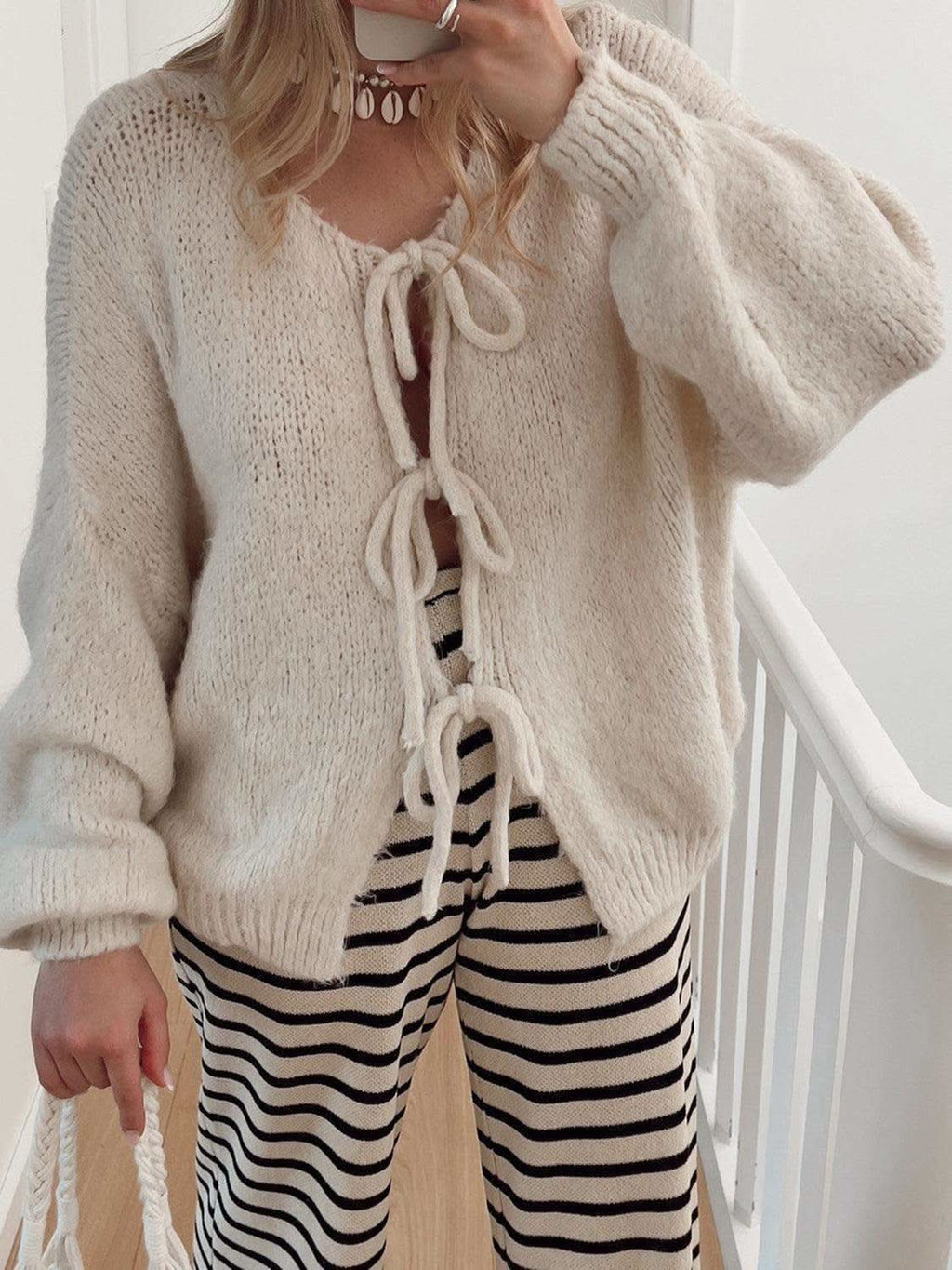 Tied Long Sleeve Dropped Shoulder Cardigan in - photo