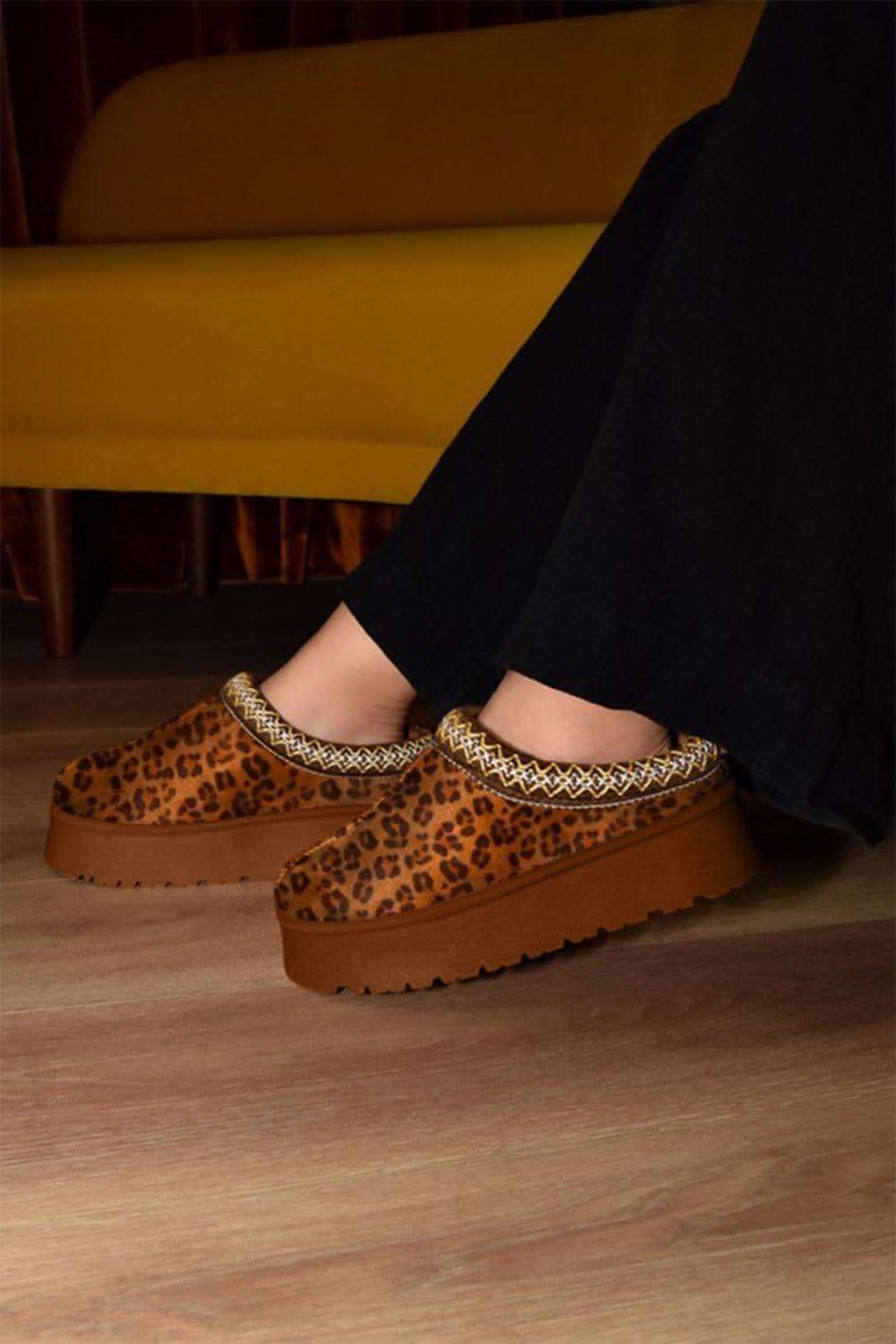 WILD DIVA Embroidered Trim Round Toe Platform Boots in - photo