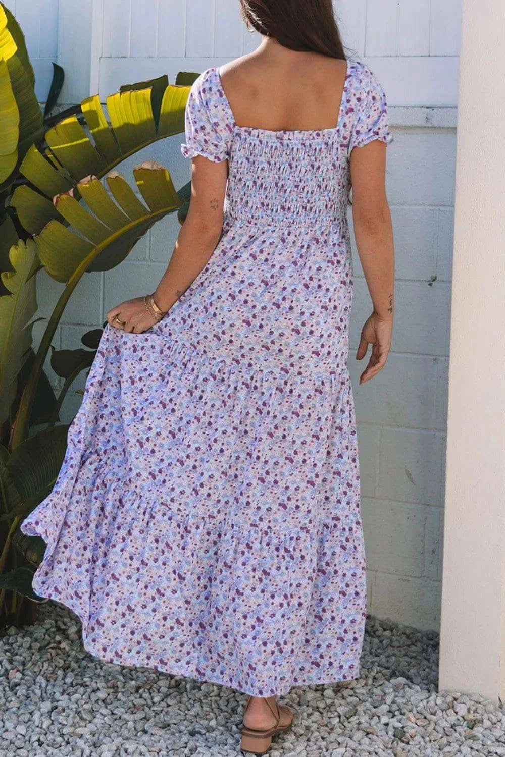 Tiered Floral Shirred High Waist Maxi Dress in - photo