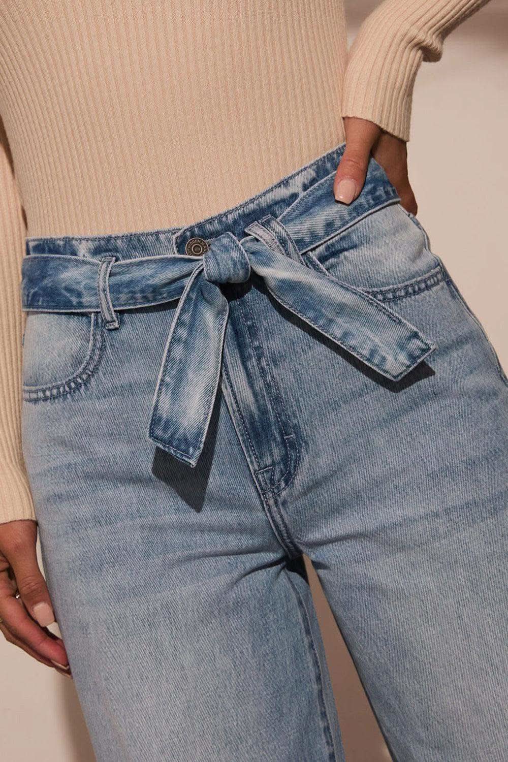 Tied Wide Leg Jeans with Pockets in - Jeans photo