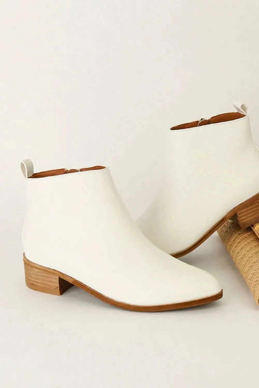 Beast Fashion PU Leather Block Heel Boots in White - photo