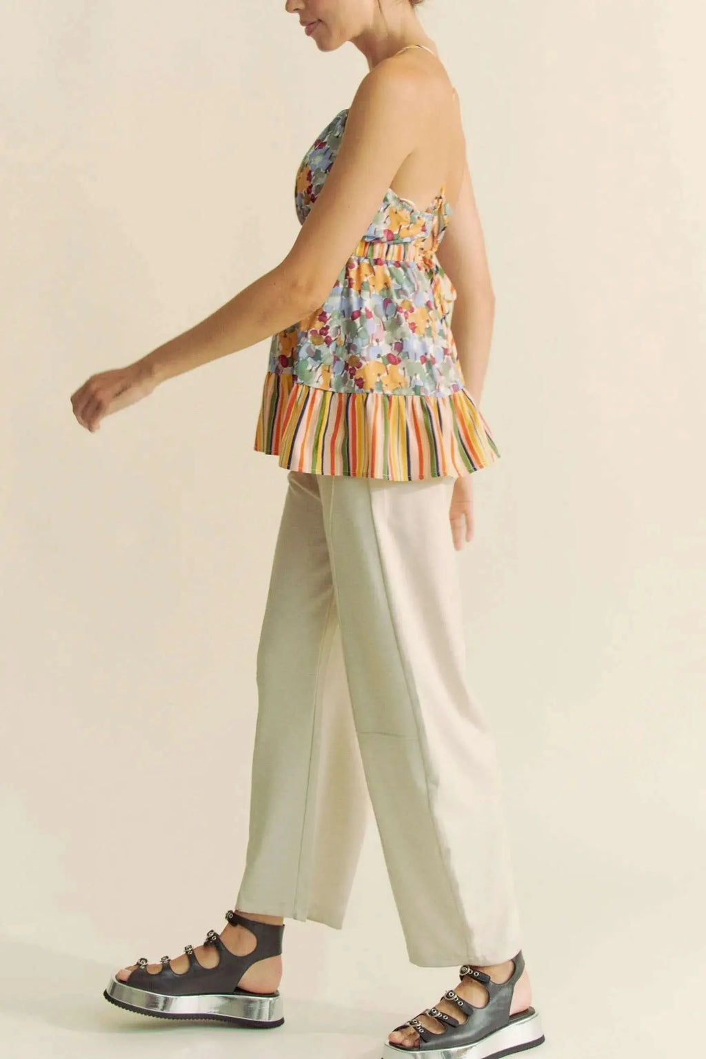 Davi & Dani Floral Smocked Sleeveless Ruffle Back Tie Top - SwagglyLife Home & Fashion