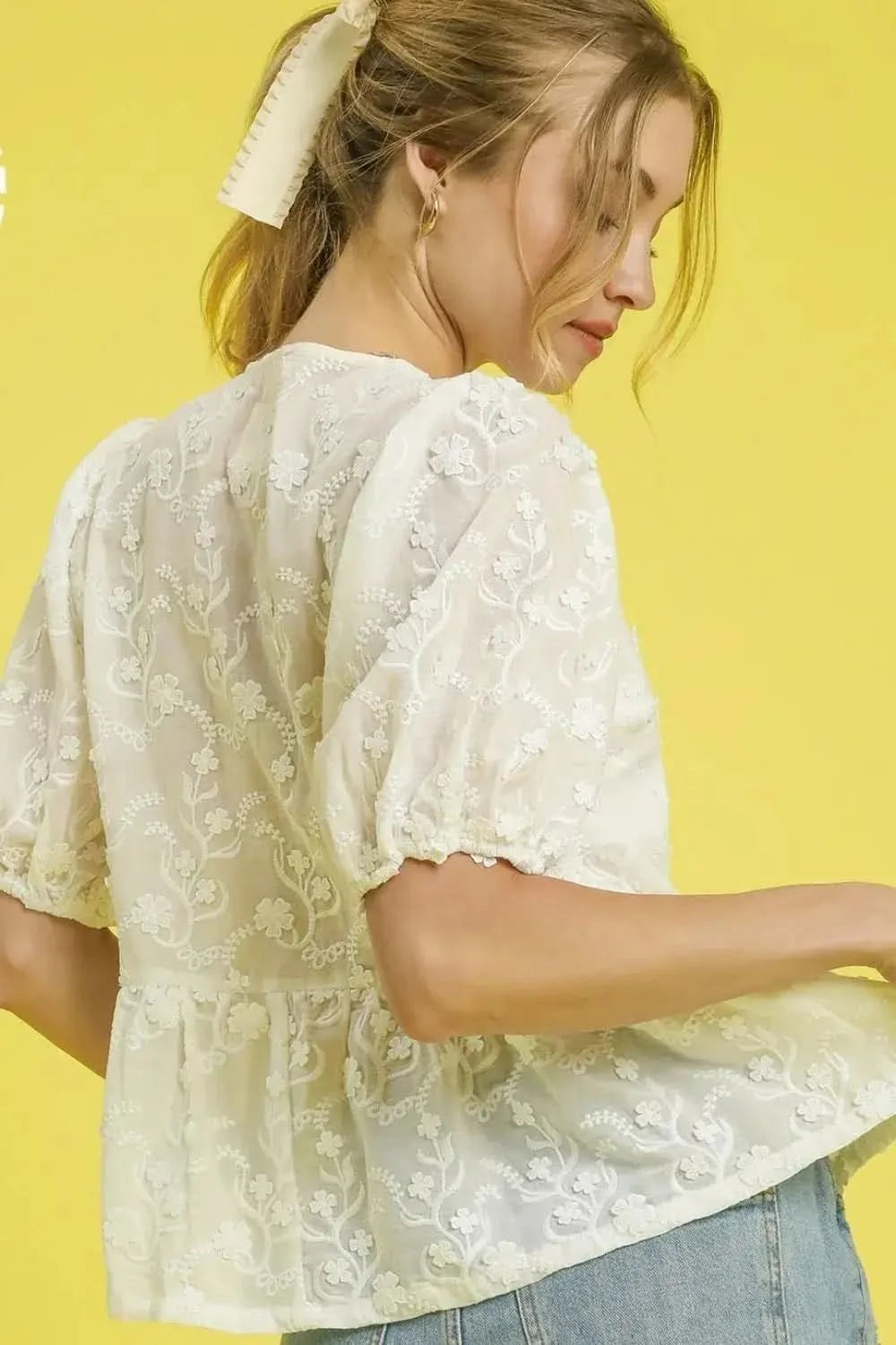 Umgee Embroidered Tie Front Peplum Blouse - SwagglyLife Home & Fashion Umgee Embroidered Tie Front Peplum Blouse - SwagglyLife Home & Fashion