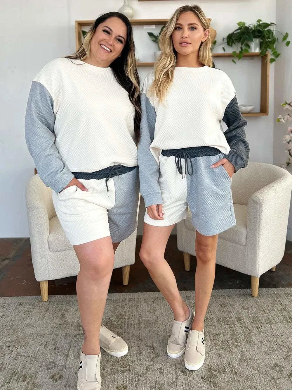 Double Take Full Size Contrast Drop Shoulder Top and Shorts Set in - photo