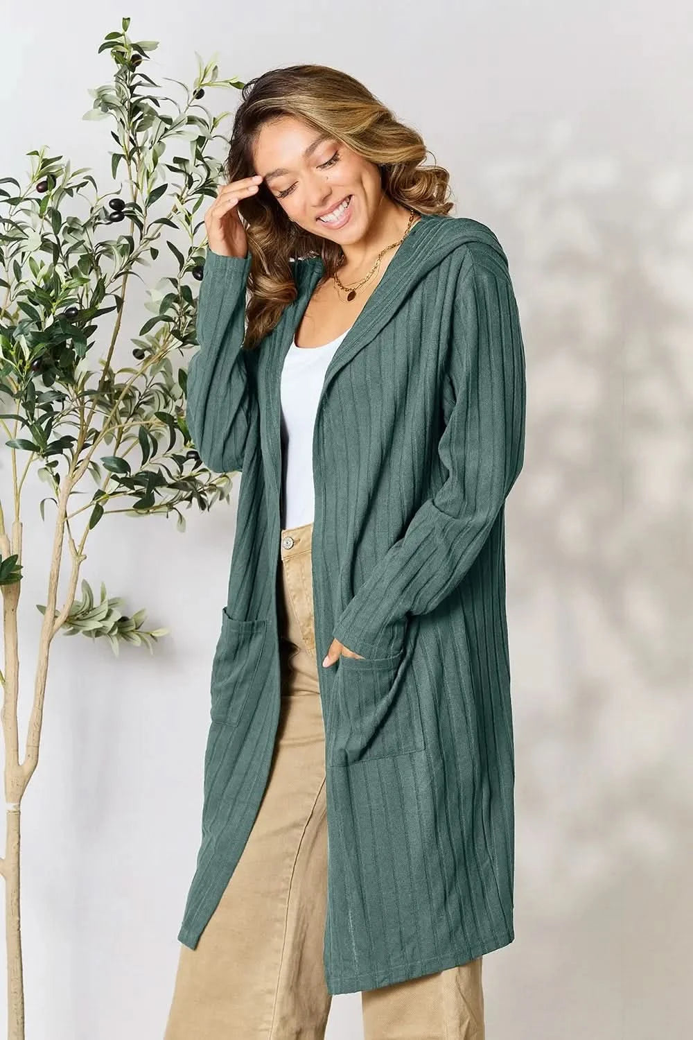 Basic Bae Full Size Hooded Sweater Cardigan in - photo
