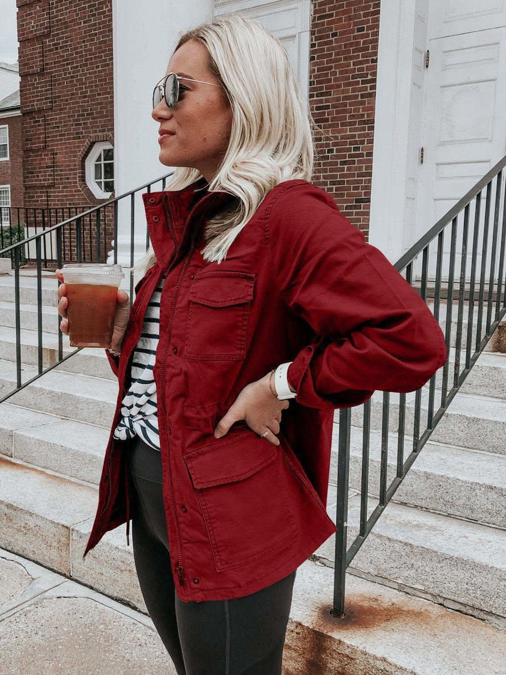 Pocketed Long Sleeve Zip Up Jacket in - Jackets photo