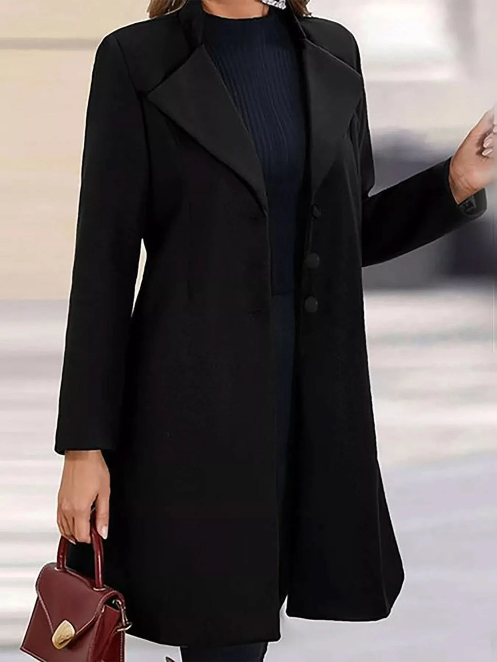 Single-Breasted Long Sleeve Overcoat Plus Size in - photo