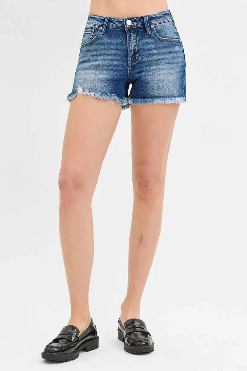 RISEN Full Size Low Rise Frayed Denim Shorts Plus Size in - photo