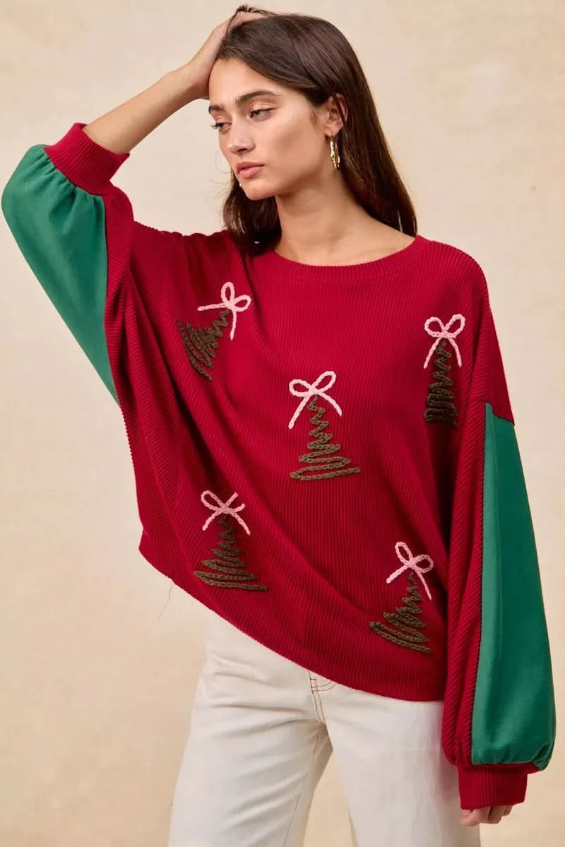 BiBi Christmas Theme Tree Embroidered Sweater in - photo