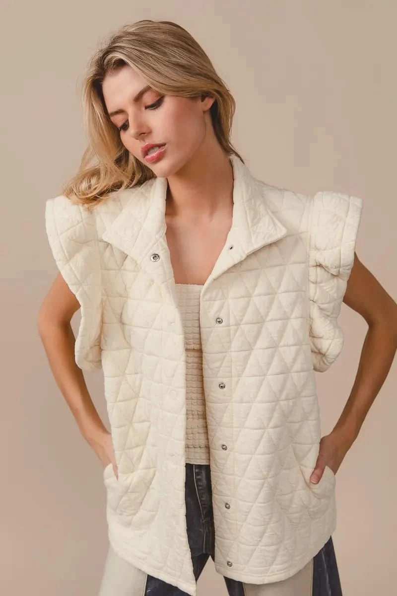 BiBi Quilting Knit Ruffle Sleeve Vest - SwagglyLife Home & Fashion BiBi Quilting Knit Ruffle Sleeve Vest - SwagglyLife Home & Fashion