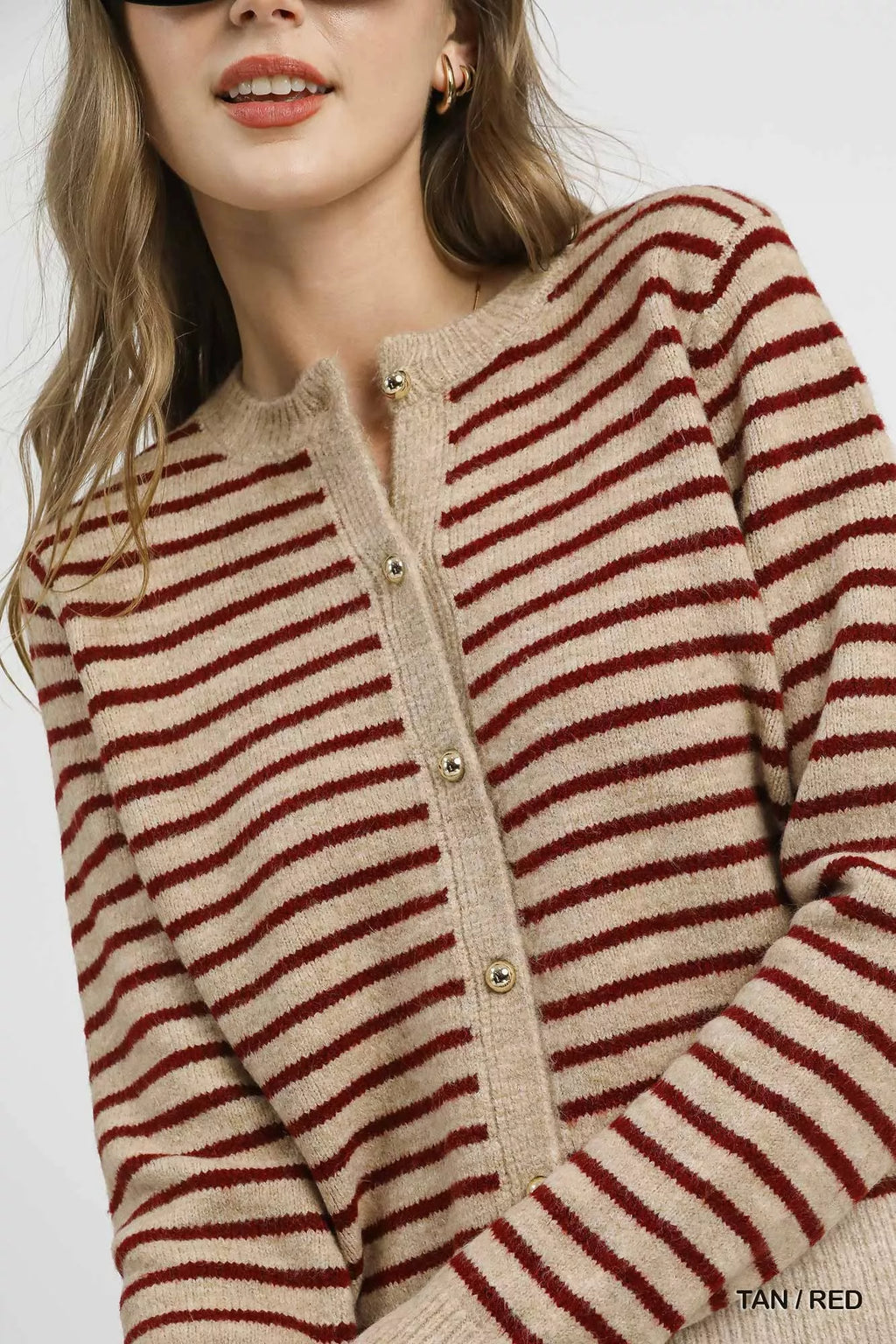 Umgee Striped Button-Up Knit Cardigan in - photo