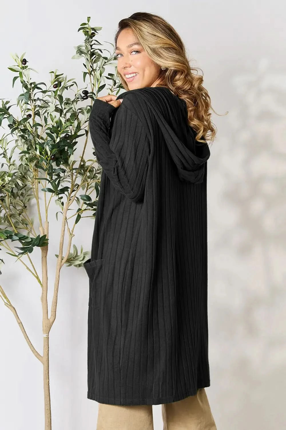 Basic Bae Full Size Hooded Sweater Cardigan in - photo