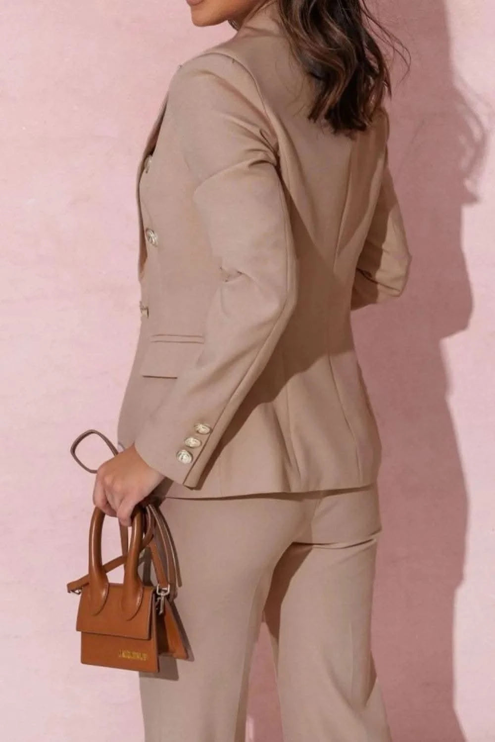 Full Size Lapel Collar Long Sleeve Blazer and Pants Set Plus Size in - photo